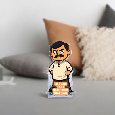 Tu Gaadi Thok Main Tujhe Thokunga Funny Cartoon Character Bobblehead Caricature with Hindi Quote, Idol for Car Dashboard & Tabletop Solar Powered Moving Head Office Desk Decor Showpiece Funny Gift